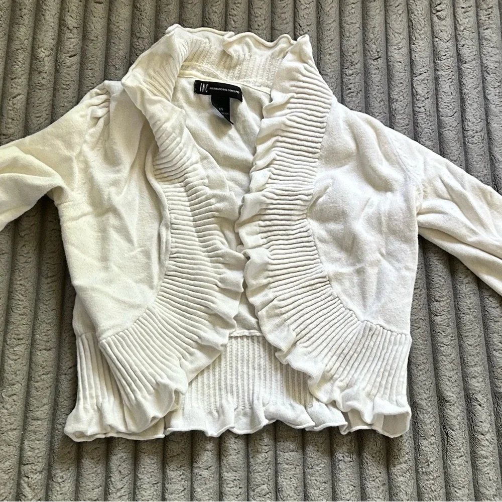 INC International Concepts Cream Ruffled Sweater - Picture 3 of 6